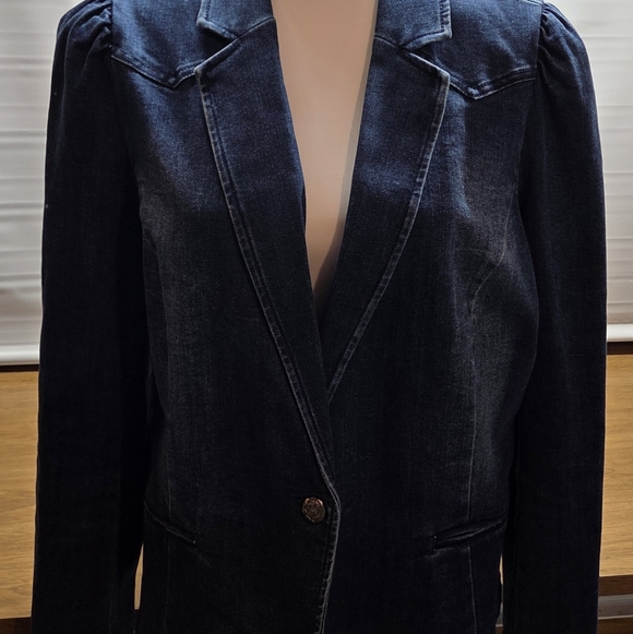 INC Women's Puff-Sleeve Blue Denim Jean Jacket - Picture 3 of 7